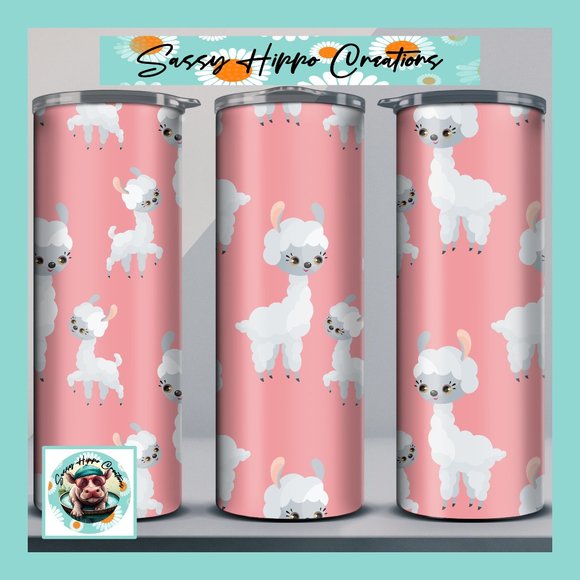 Skinny Tumbler Adorable Llama in Pink Alpaca Baby Stainless-Steel 20oz Sublimate - Picture 1 of 7